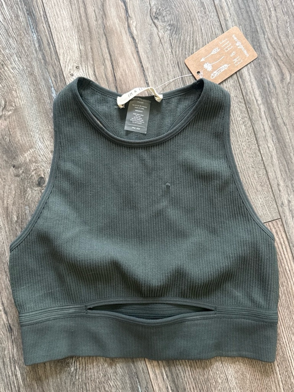 Ribbed High-Neck Crop Tank Top - Olive Green